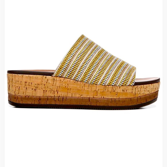 Naturalizer Shoes - Naturalizer Kirstin Stripe Cork Platform Shoe Wedge Sandal yellow tan mule sz 9